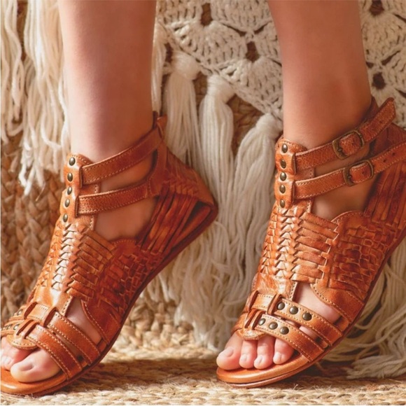 Free People Bed Stu Claire Gladiator Tan Leather Sandals Sz 7 - Picture 2 of 14